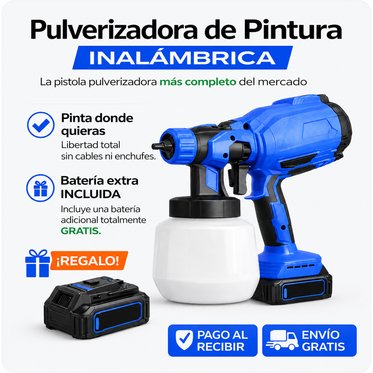 Pulverizadora de Pintura Inalámbrica con Doble Batería Incluye batería extra REGALO EXCLUSIVO 🔥